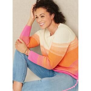 Talbots XXL SHAKER STITCH BATEAU NECK SWEATER SPRING OMBRÉ Pink plus size 2XL
